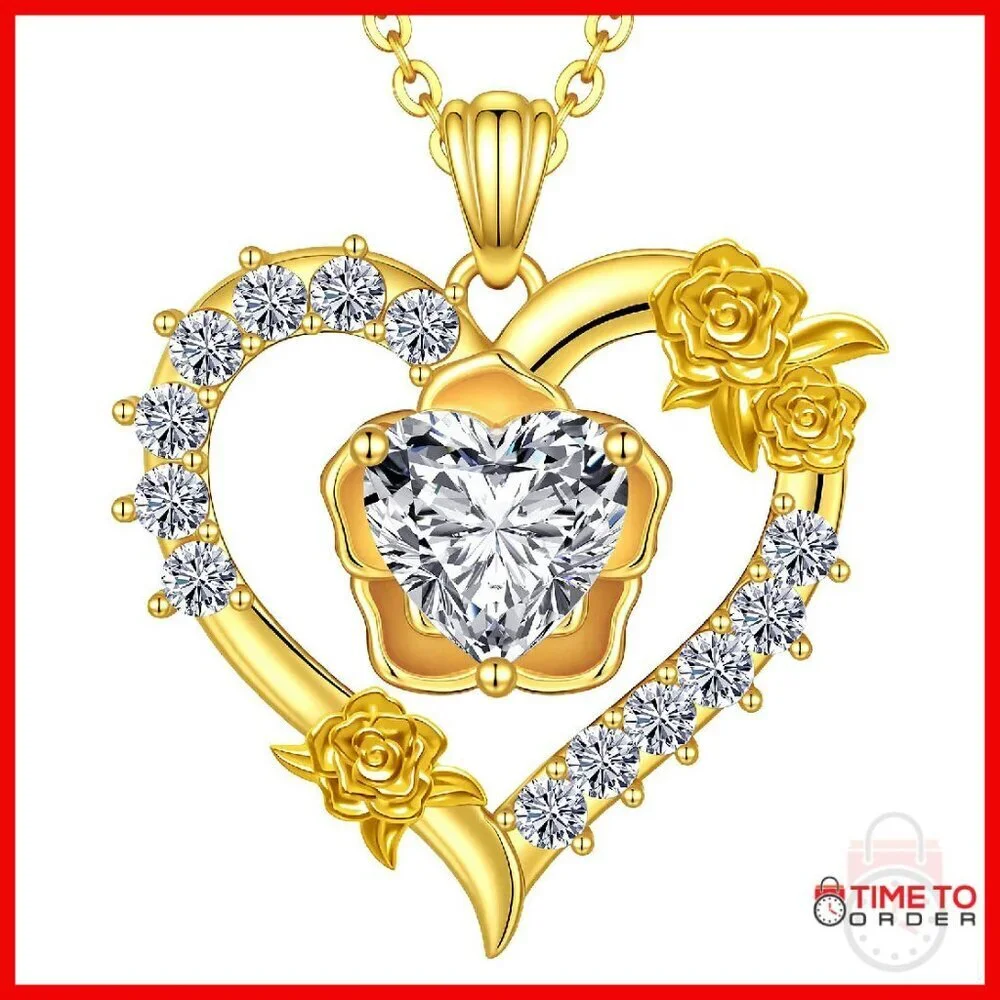 2-3 Carat Moissanite Heart Pendant Necklace Sterling Silver 18K Gold Plated